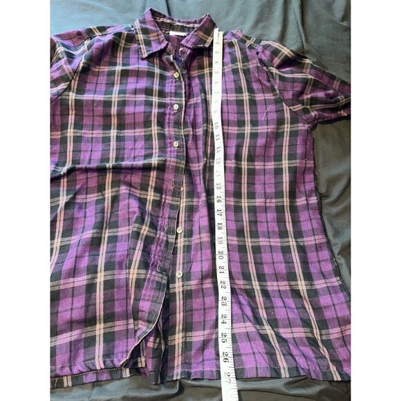 American Sweetheart Plaid Shirt Flannel Look Purple  Button Up Sz Medium - Picture 2 of 5